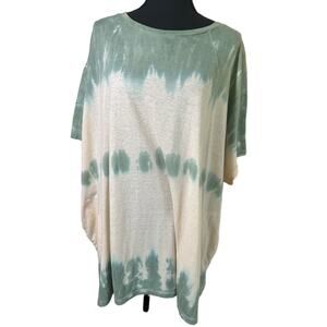 Easel Oversize Tie Die Top Womens L Green Cream Relax Fit Artsy Laggenlook Shirt